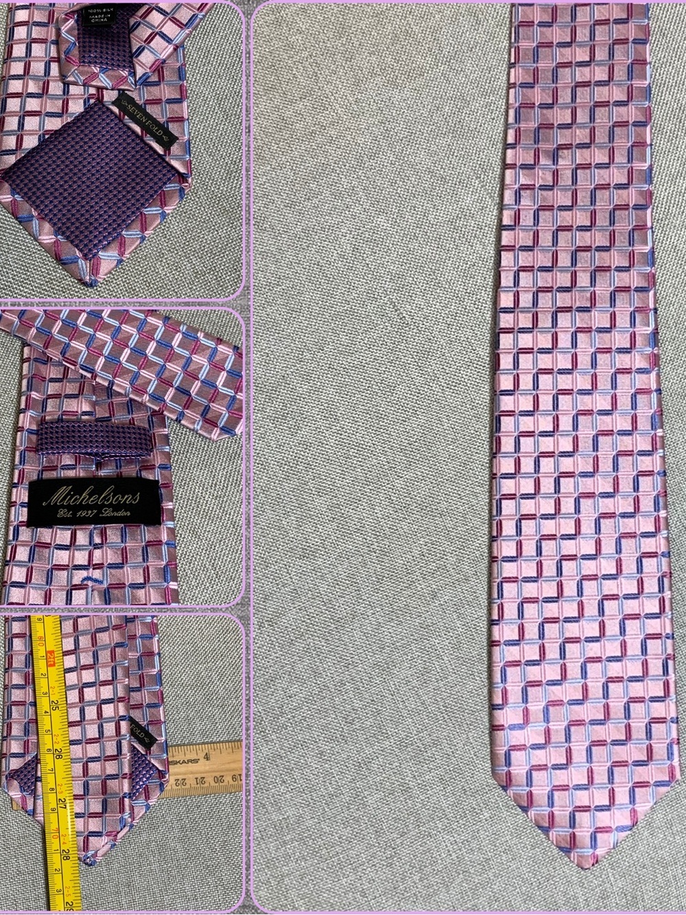 Michelson’s London Sevenfold Silk Tie Pink 3D Cube Pattern
